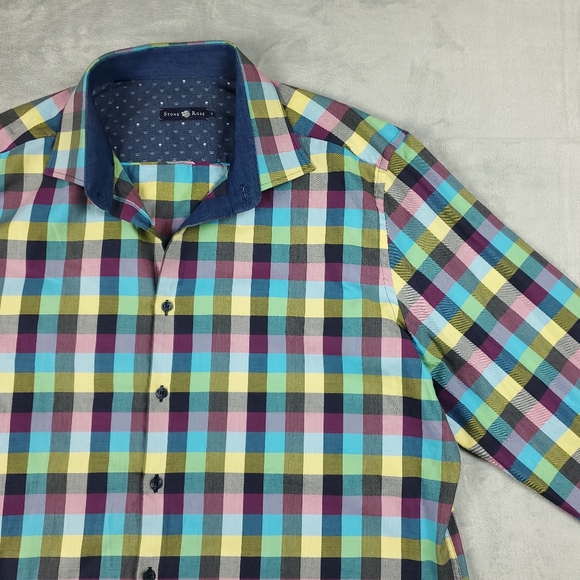 Stone Rose Shirt Mens 2XL Size 6 Button Down Colorful Gingham Plaid Geometric - Picture 3 of 12
